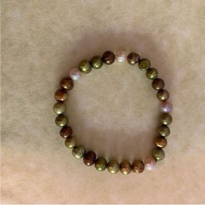 Beaded Earth Tone Bracelet in Green, Brown and White